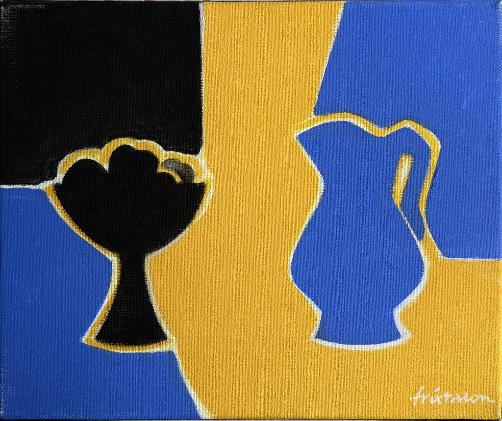 GF 3-151 Coupe de fruits et pichet en noir bleu jaune Frixtalon Galerie 21