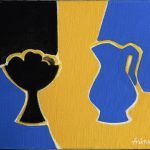 GF 3-151 Coupe de fruits et pichet en noir bleu jaune Frixtalon Galerie 21